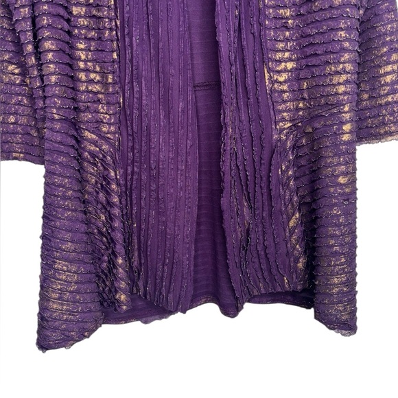 Frank Lyman Purple Gold Open Front 3/4 Sleeve Textured Sweater Blouse Size 10 - Picture 8 of 12